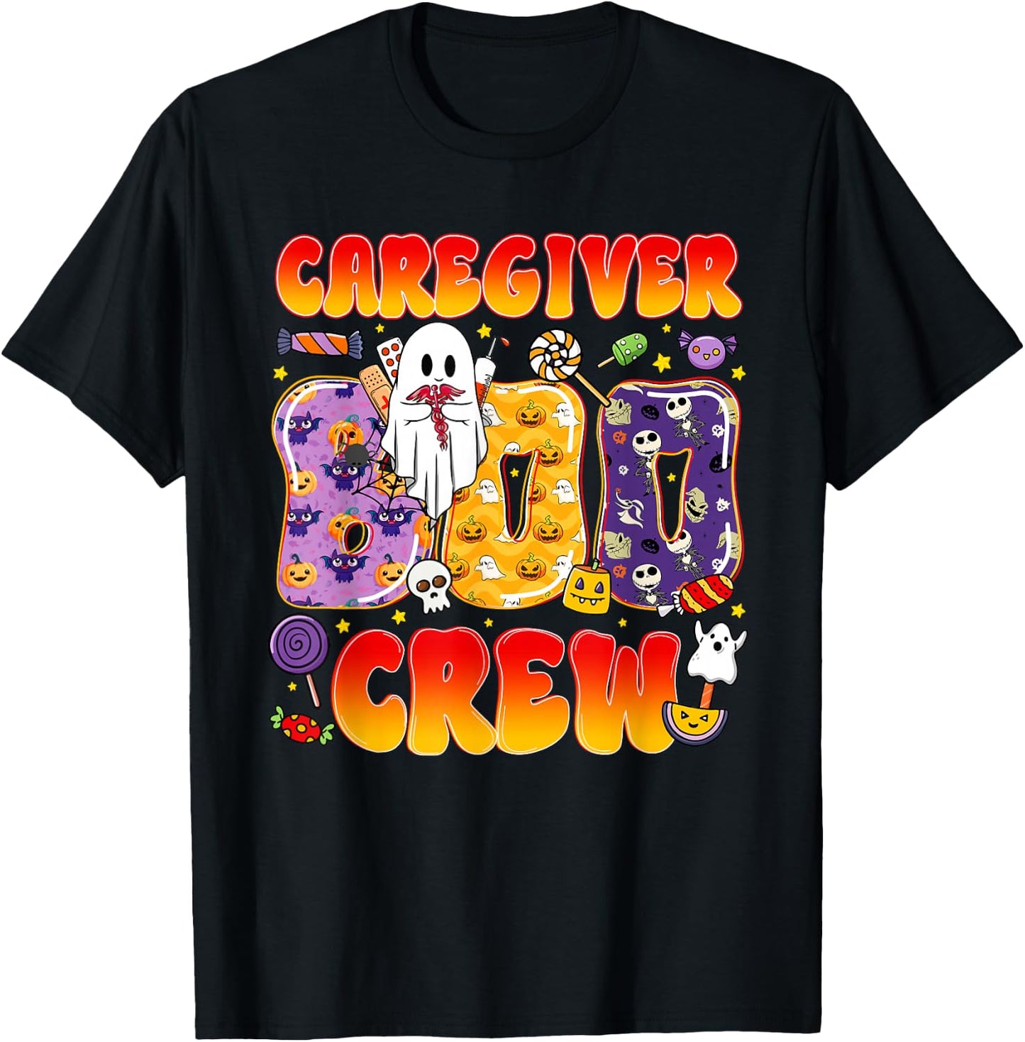 Caregiver Boo Crew Funny Halloween T-Shirt - T-Shirt | Black