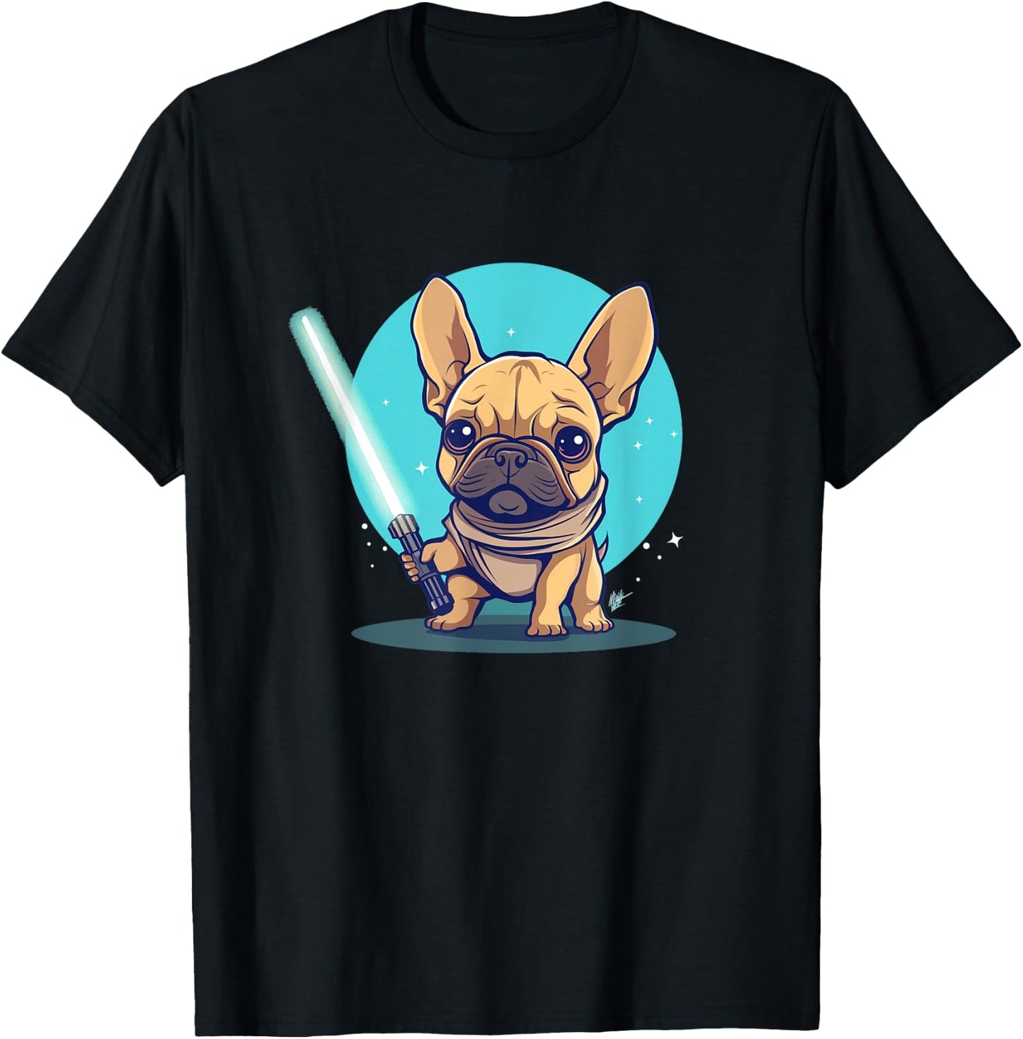 Cute Frenchie Holding Light Laser Saber Sword Dog Lover Gift T-Shirt - T-Shirt | Black