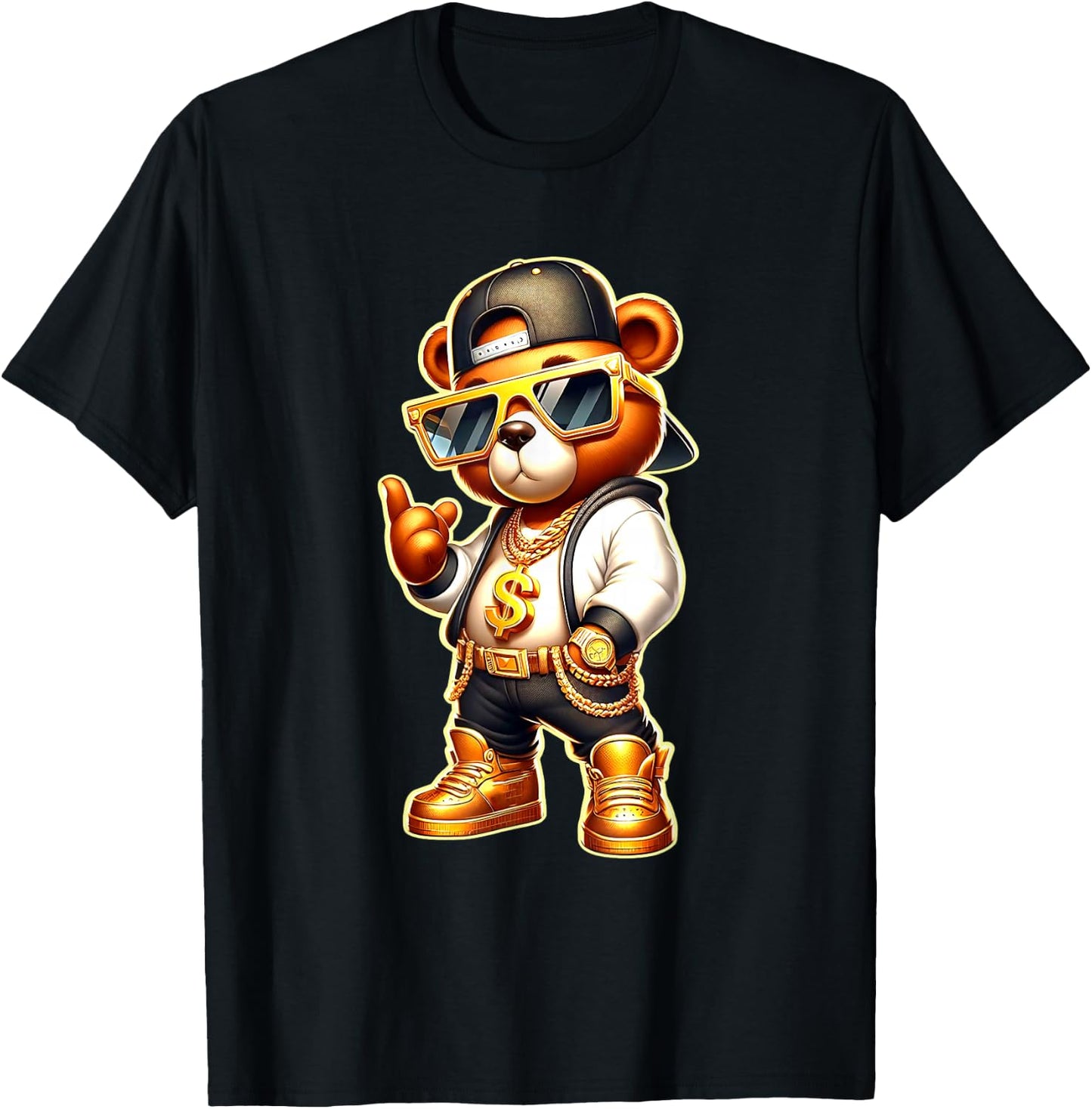 Golden Teddy Bear Gangsta T-Shirt - T-Shirt | Black