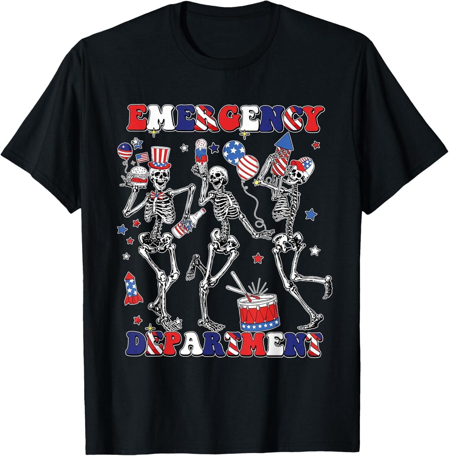Department Skeleton Dancing ER Nurse 4th Of July T-Shirt - T-Shirt | Black