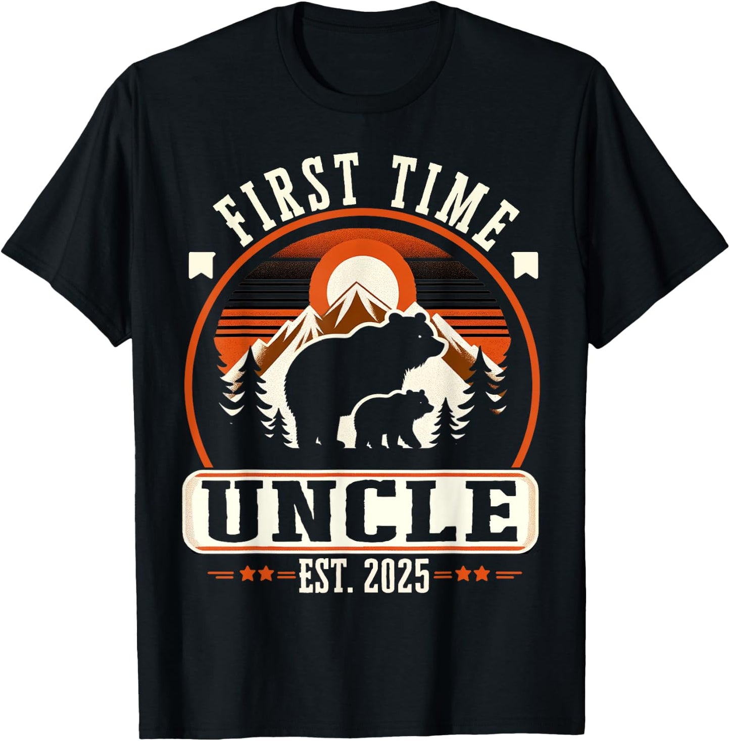 First Time Uncle Est 2025 for New Dad Funny Fathers Day T-Shirt - T-Shirt | Black