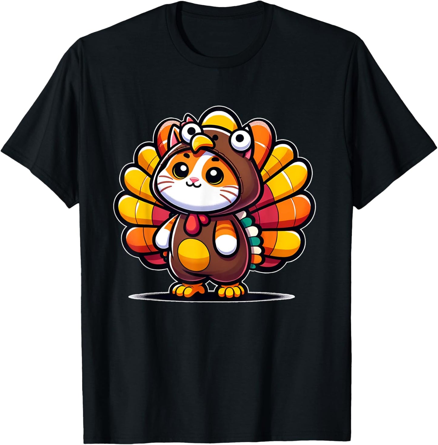 Pilgrim Cat in Turkey Disguise turkey costume Thanksgiving T-Shirt - T-Shirt | Black