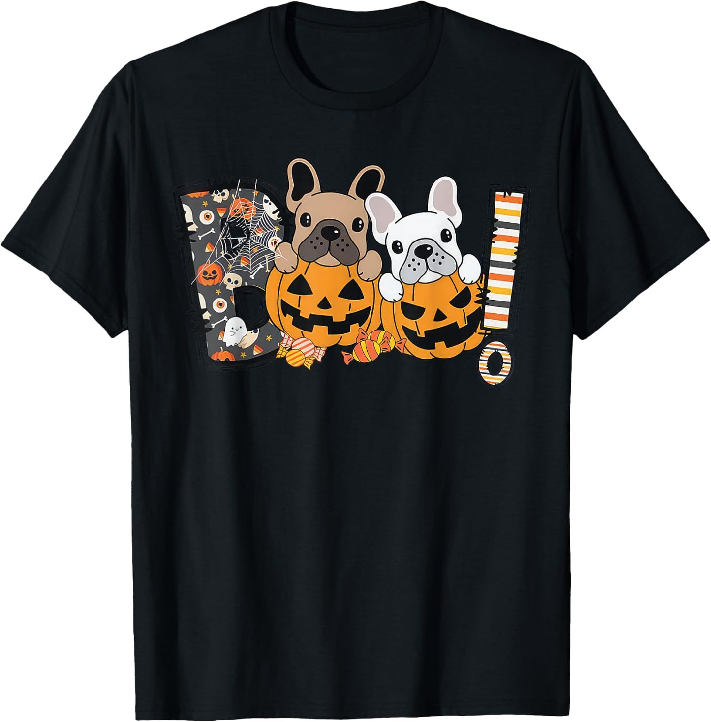 Boo French Bulldog Pumpkin Candy Dog Puppy Halloween Costume T-Shirt - T-Shirt | Black
