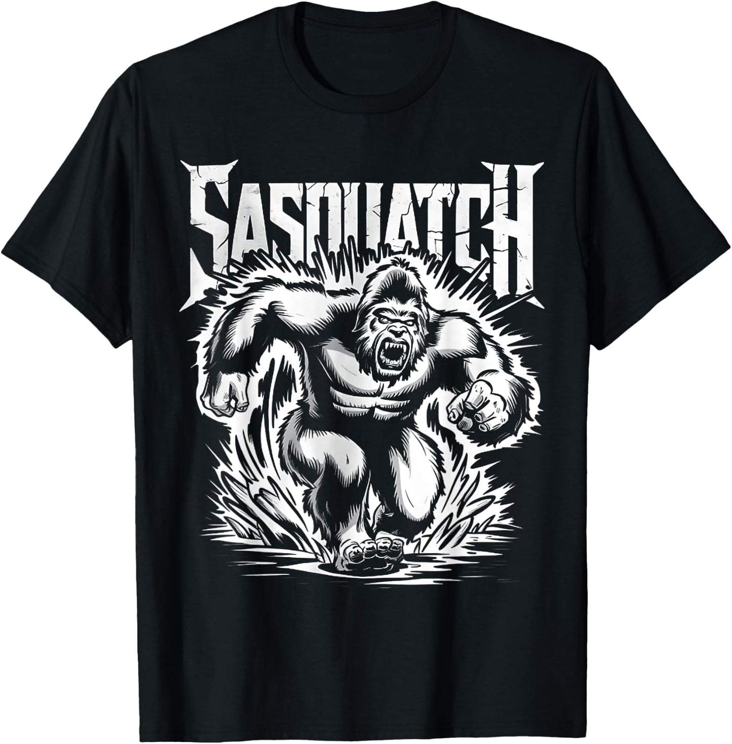 Retro Sasquatch Charging Hide & Seek Funny Bigfoot Believer T-Shirt - T-Shirt | Black