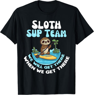 Sloth SUP Team Funny Sloths Paddle Across The Water T-Shirt - T-Shirt | Black
