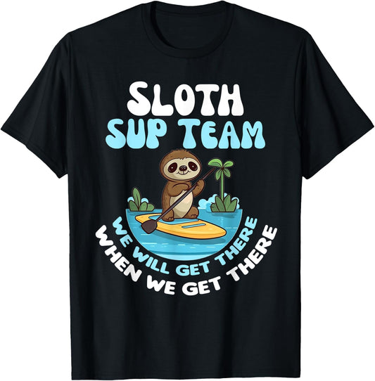 Sloth SUP Team Funny Sloths Paddle Across The Water T-Shirt - T-Shirt | Black