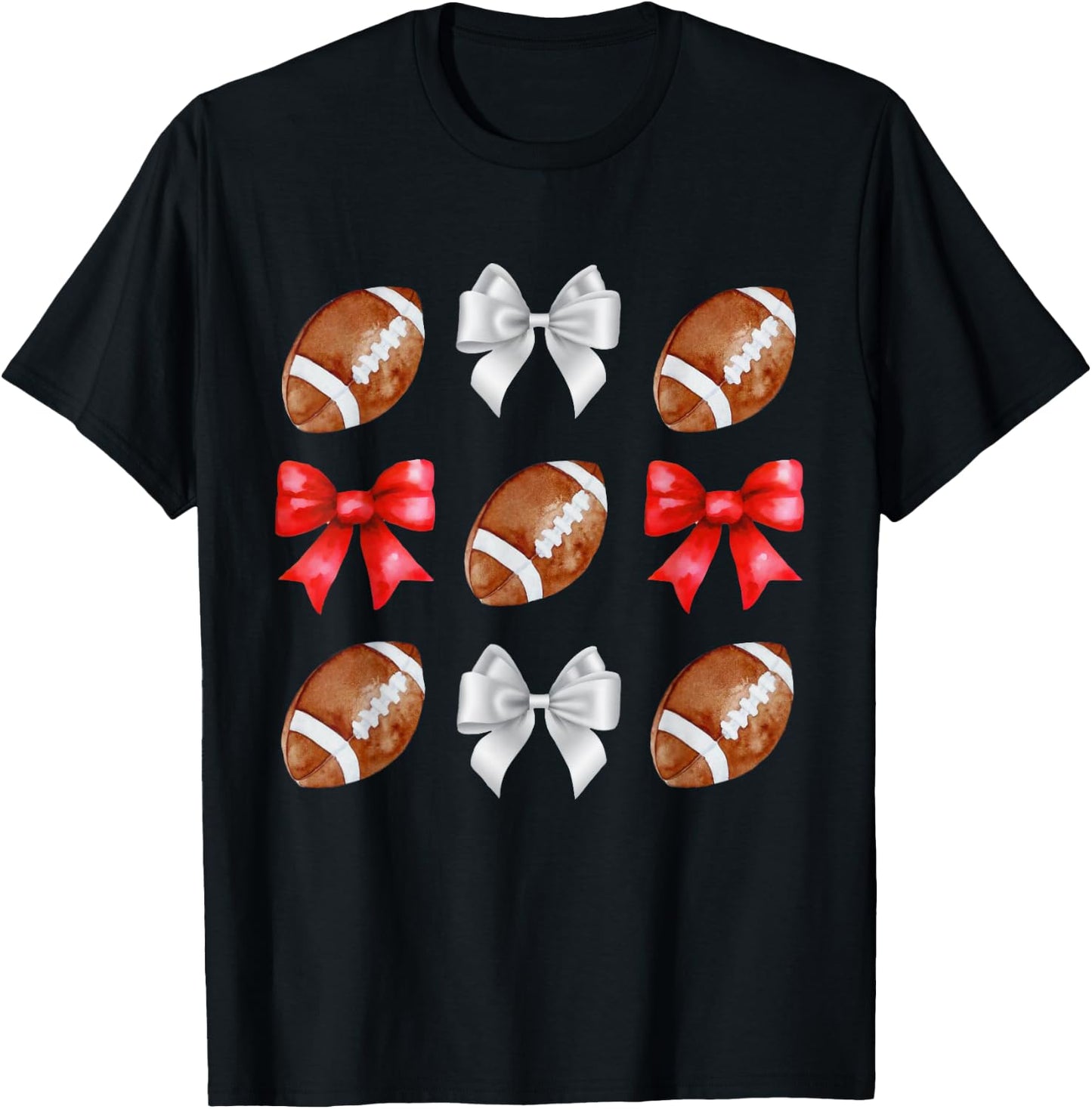 Coquette Football Bow Football Mom Game Day Women Girls Kids T-Shirt - T-Shirt | Black
