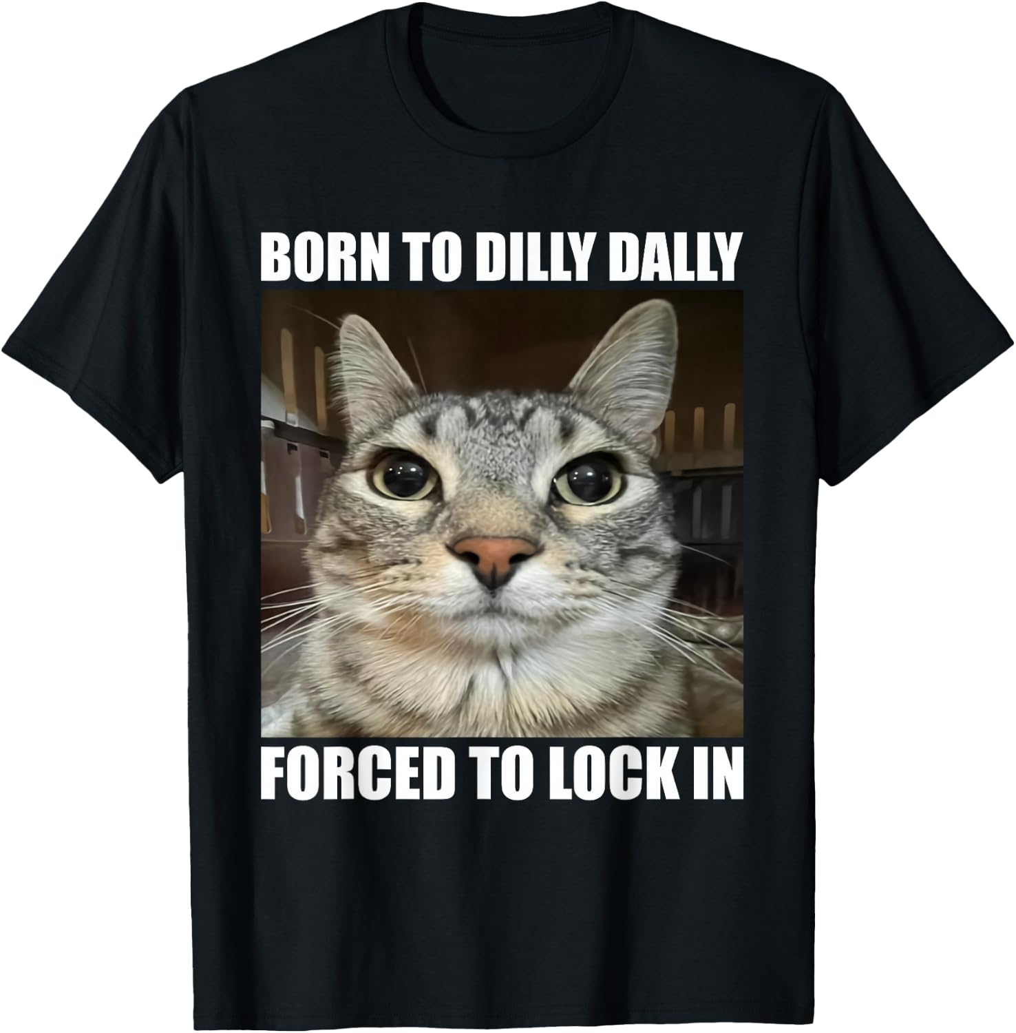 Born To Dilly Dallly Forced To Lock In Cat Lover T-Shirt - T-Shirt | Black