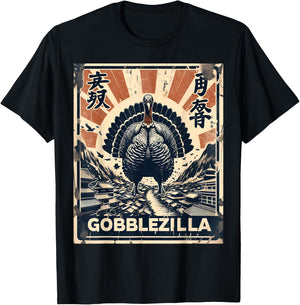 Gobblezilla Funny Thanksgiving Japanese Turkey T-Shirt - T-Shirt | Black