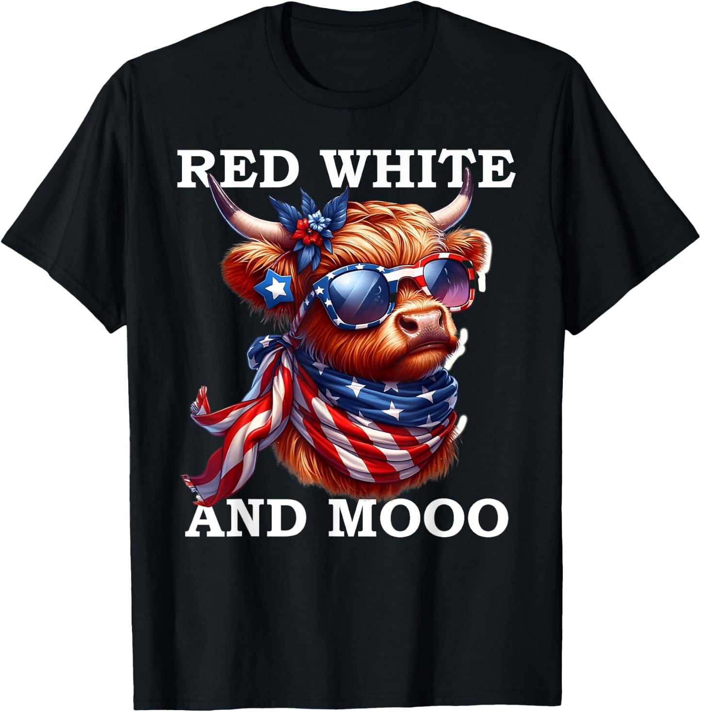 Red White and Moo Patriotic Cow USA Flag Funny 4th of July T-Shirt - T-Shirt | Black
