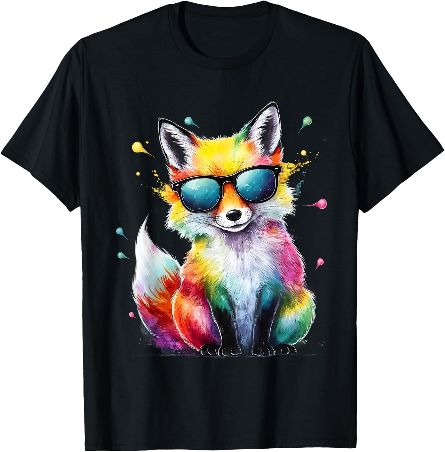Fox Men Women Colorful Watercolor Fox T-Shirt - T-Shirt | Black