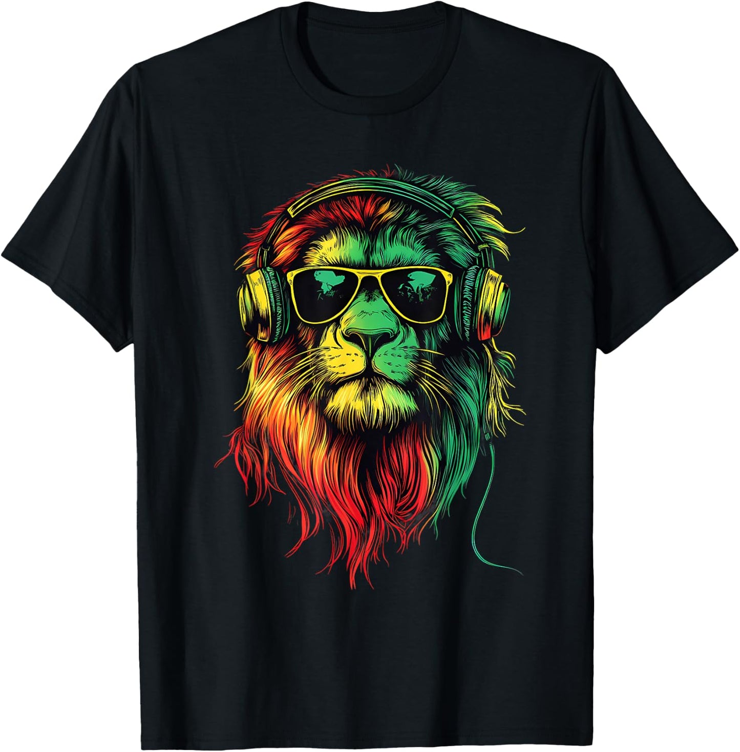 Rasta Reggae Music DJ Lion Of Judah Rastafarian Roots T-Shirt - T-Shirt | Black