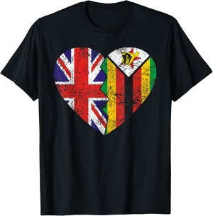Zimbabwean British Flags Heart | United Kingdom Zimbabwe T-Shirt - T-Shirt | Black