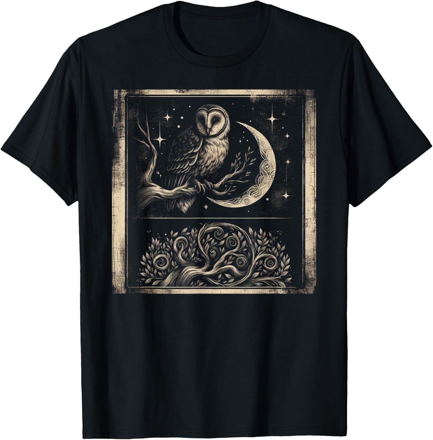 Wise Owl Illustration T-Shirt - T-Shirt | Black