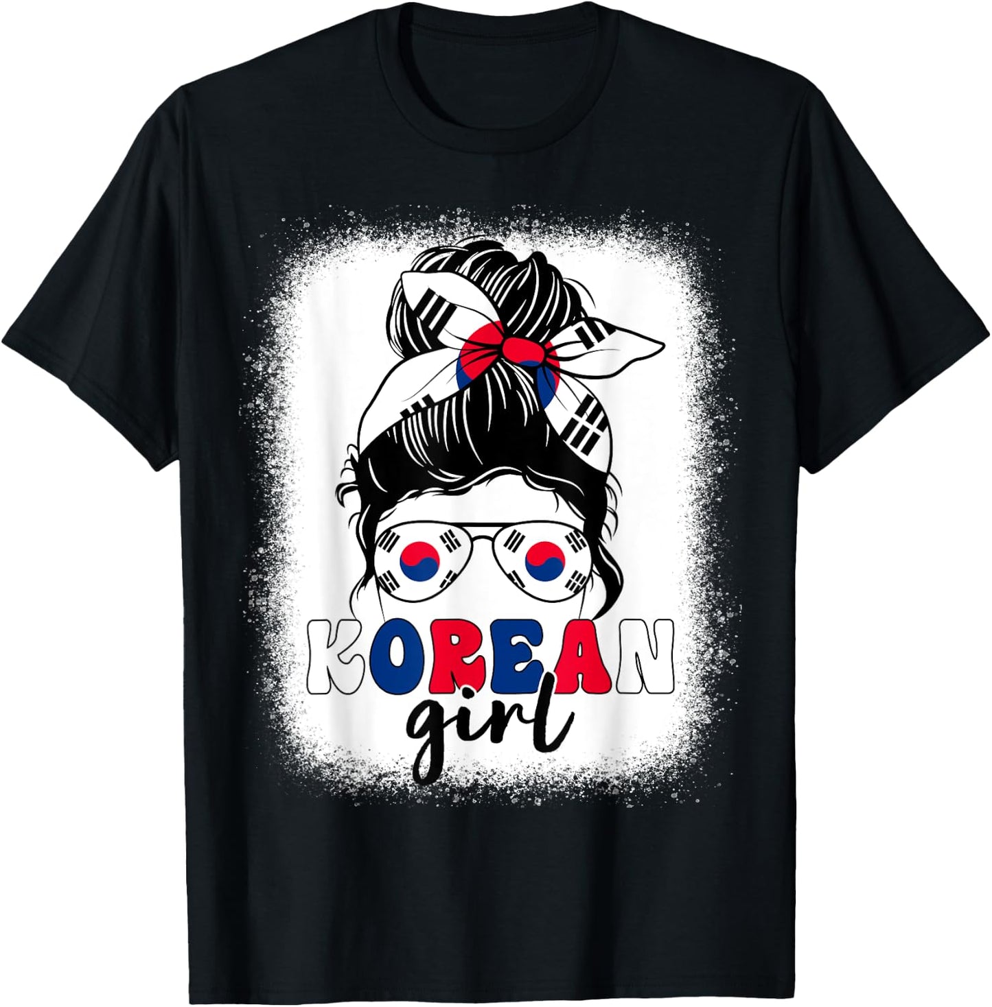 Korean Girl Messy Bun Korea Flag Patriotic Women Kids T-Shirt - T-Shirt | Black