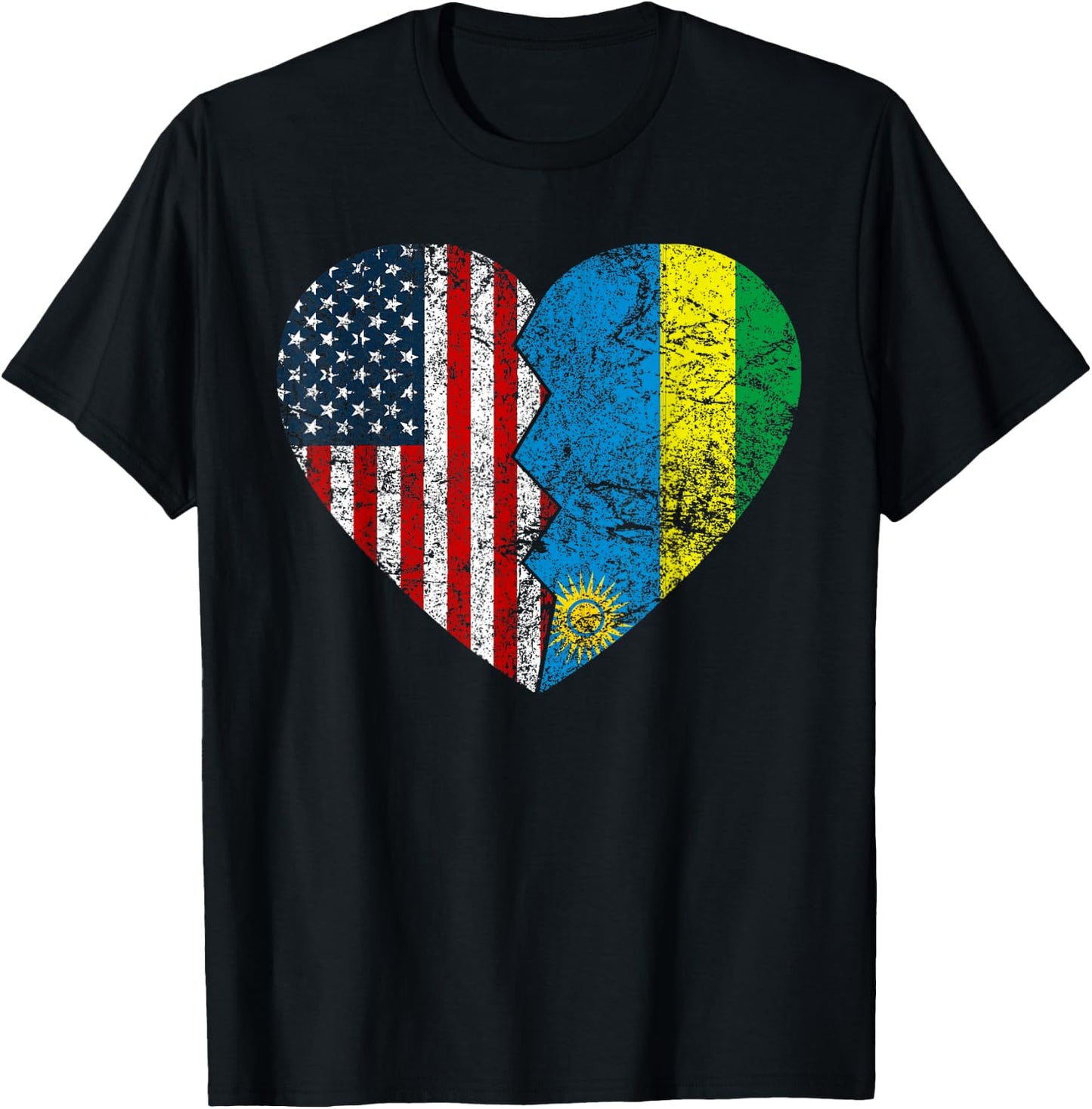 Rwandan American Flags Heart | United States Rwanda Roots Women Kids Men T-Shirt - T-Shirt | Black