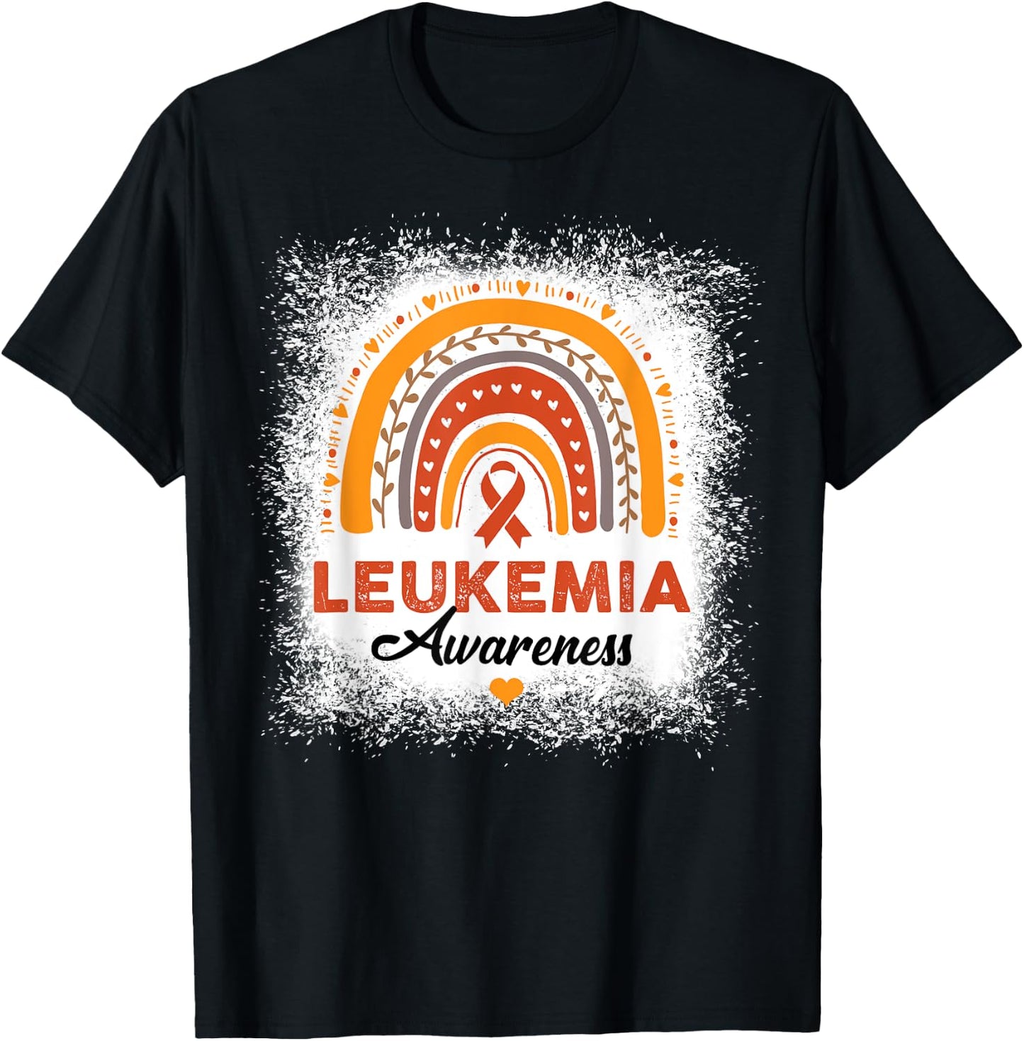 Bleached Leukemia Awareness Bleached Rainbow Orange Ribbon T-Shirt - T-Shirt | Black