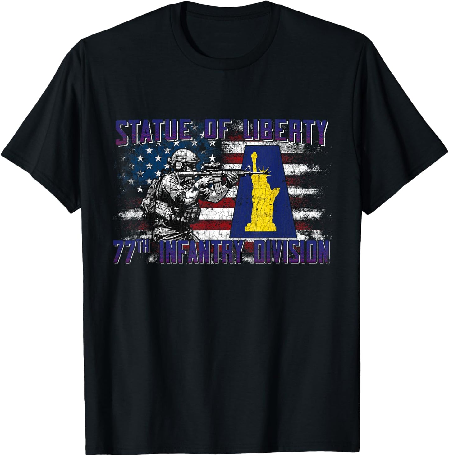 77th Infantry Division 77th ID Statue of Liberty Division T-Shirt - T-Shirt | Black