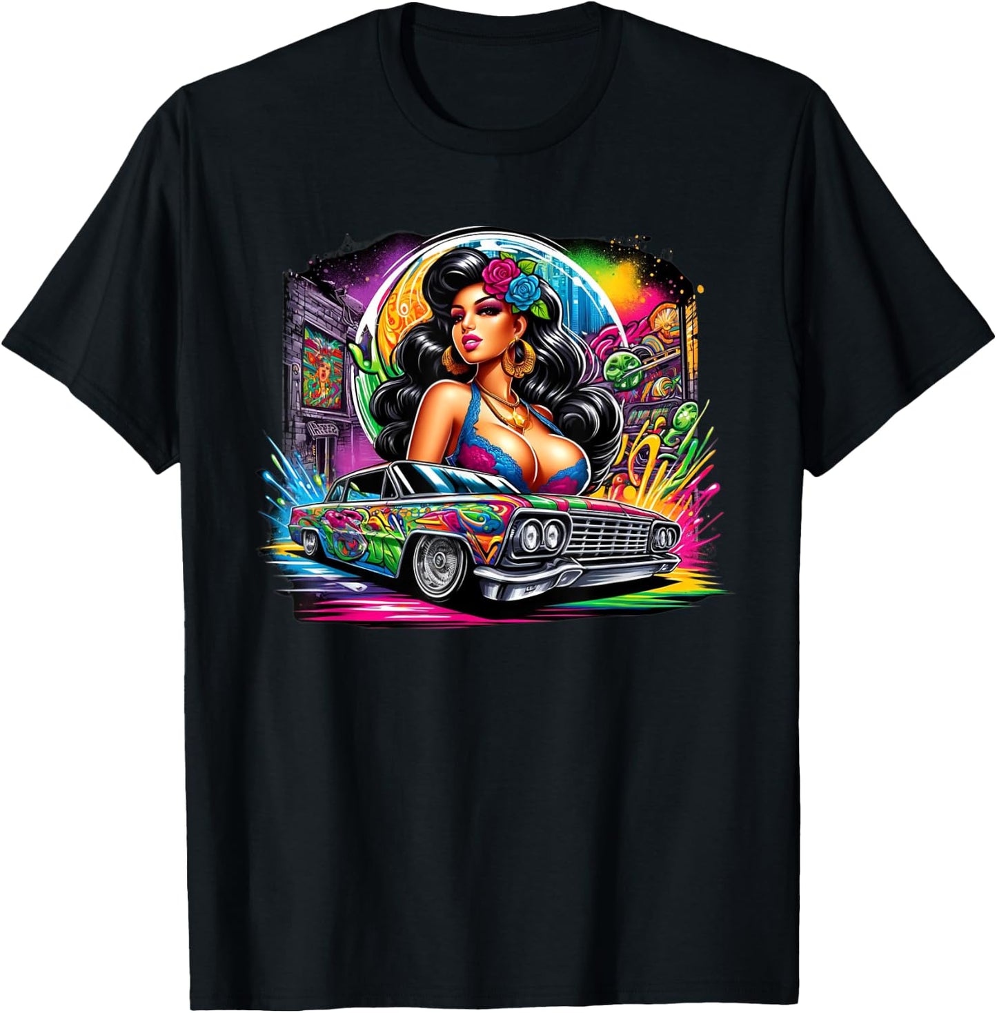 Mexican Street Culture Lowrider Beautiful Latina Graffiti T-Shirt - T-Shirt | Black
