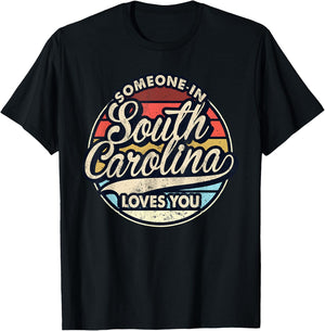 Someone In South Carolina Loves You US State Cool Retro T-Shirt - T-Shirt | Black