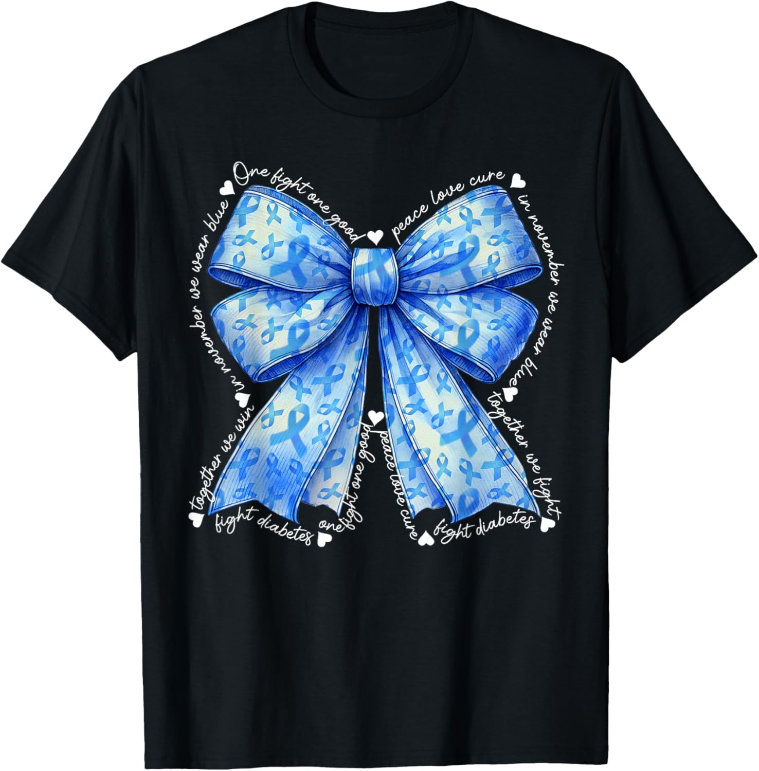 In November We Wear Blue Ribbon Coquette Diabetes Awareness T-Shirt - T-Shirt | Black