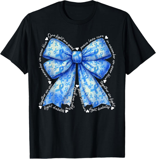 In November We Wear Blue Ribbon Coquette Diabetes Awareness T-Shirt - T-Shirt | Black