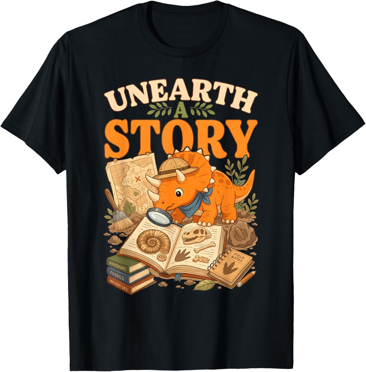 Unearth A Story Triceratops Dinosaur Paleontologist Summer T-Shirt - T-Shirt | Black