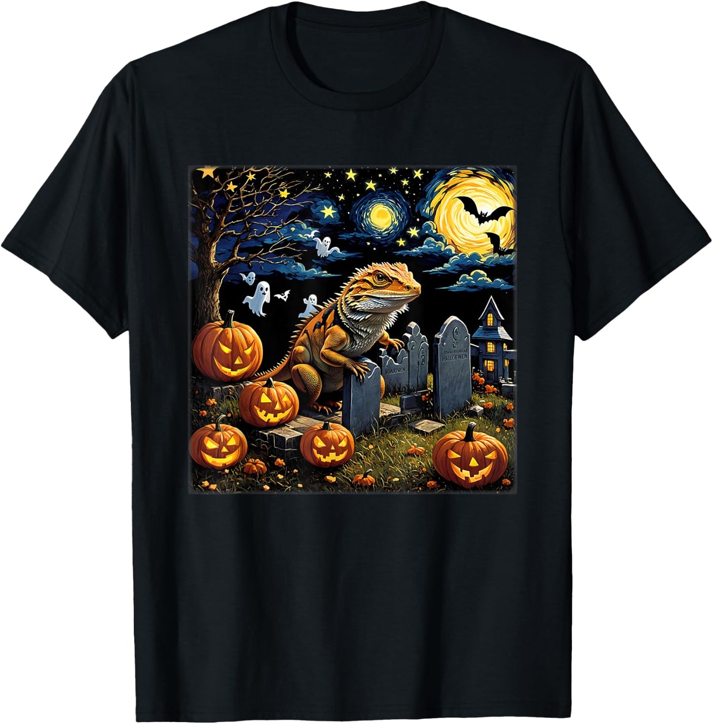 Spooky Halloween Bearded Dragon Starry Night T-Shirt - T-Shirt | Black