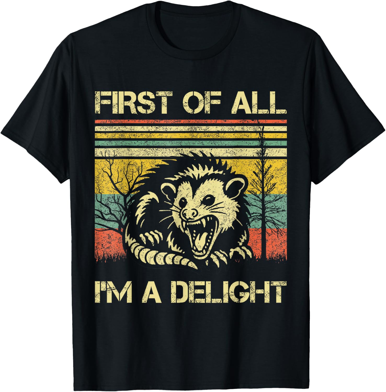 First Of All I'm A Delight Sarcastic Angry Opossum Possum T-Shirt - T-Shirt | Black