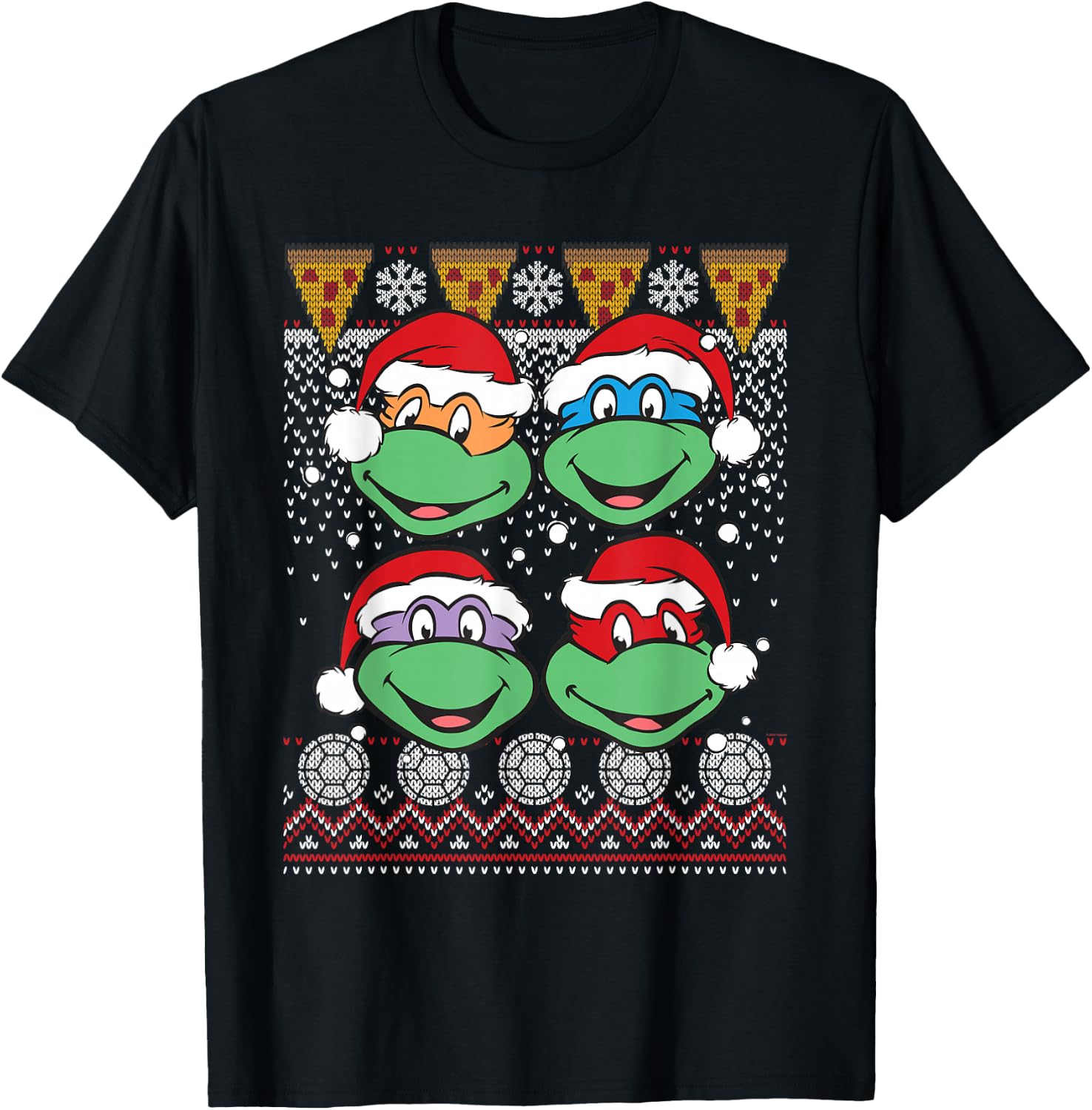 Teenage Mutant Ninja Turtles Ugly Christmas Heads Pizza T-Shirt - T-Shirt | Black