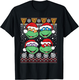 Teenage Mutant Ninja Turtles Ugly Christmas Heads Pizza T-Shirt - T-Shirt | Black