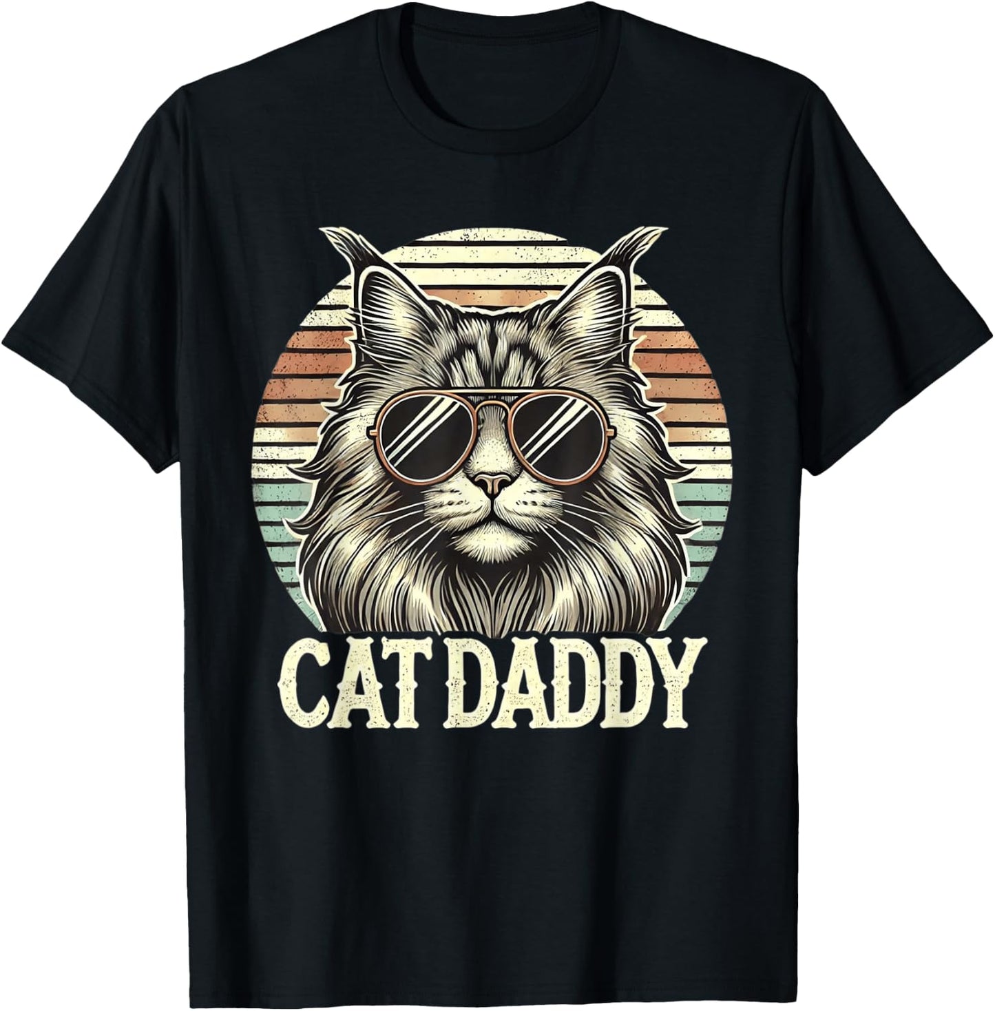 Cat Daddy Cool Maine Coon Cat Father's Day Retro Cat Dad T-Shirt - T-Shirt | Black