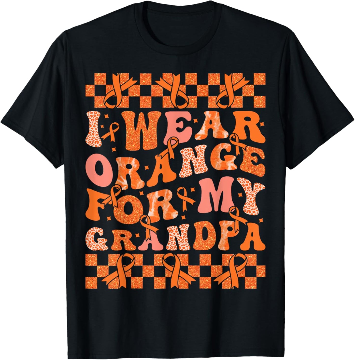 I Wear Orange For My Grandpa Leukemia Cancer Orange Ribbon T-Shirt - T-Shirt | Black