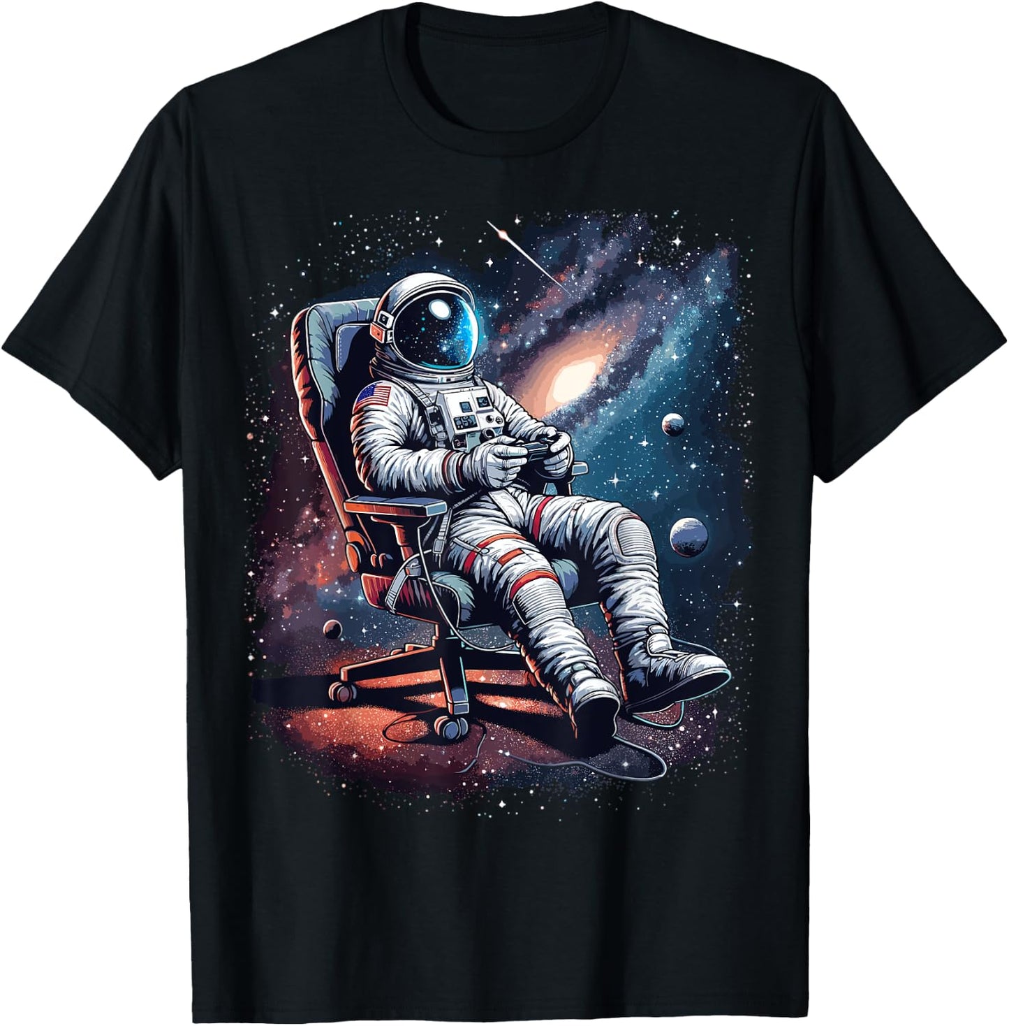 Space Astronaut Gaming System Planets Astronaut Gamer T-Shirt - T-Shirt | Black