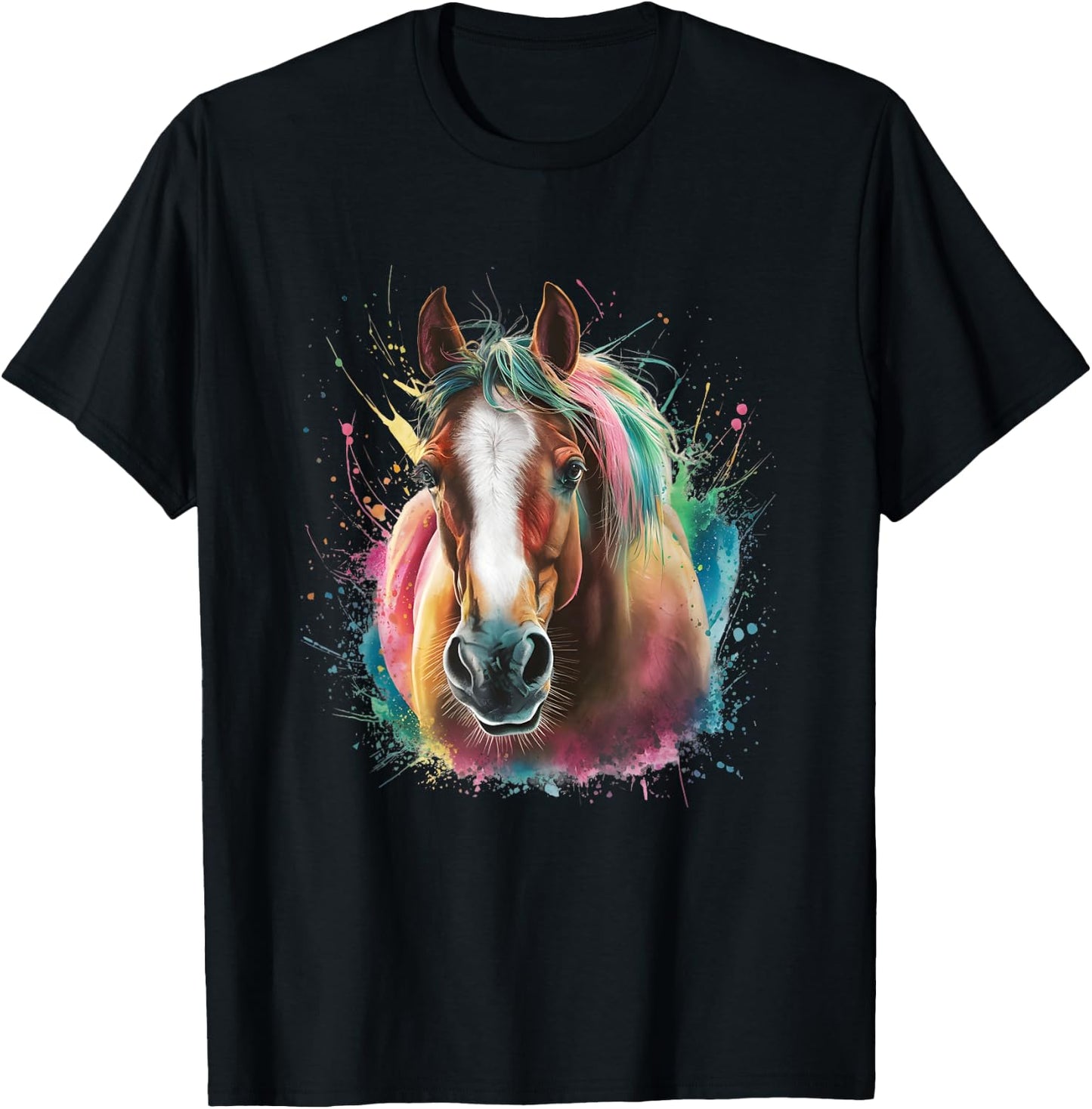 Horse Men Women Colourful Watercolour Horse T-Shirt - T-Shirt | Black