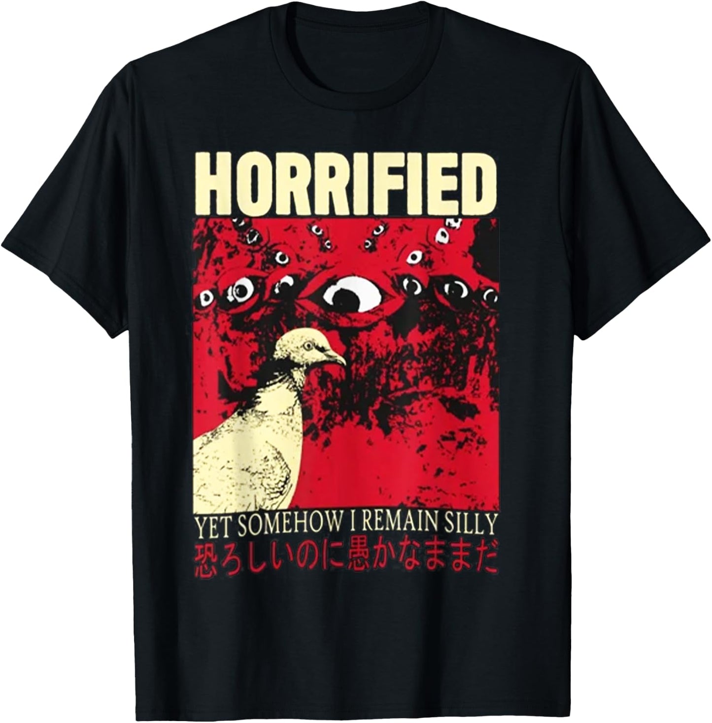 Horrified Pigeon japanese T-Shirt - T-Shirt | Black