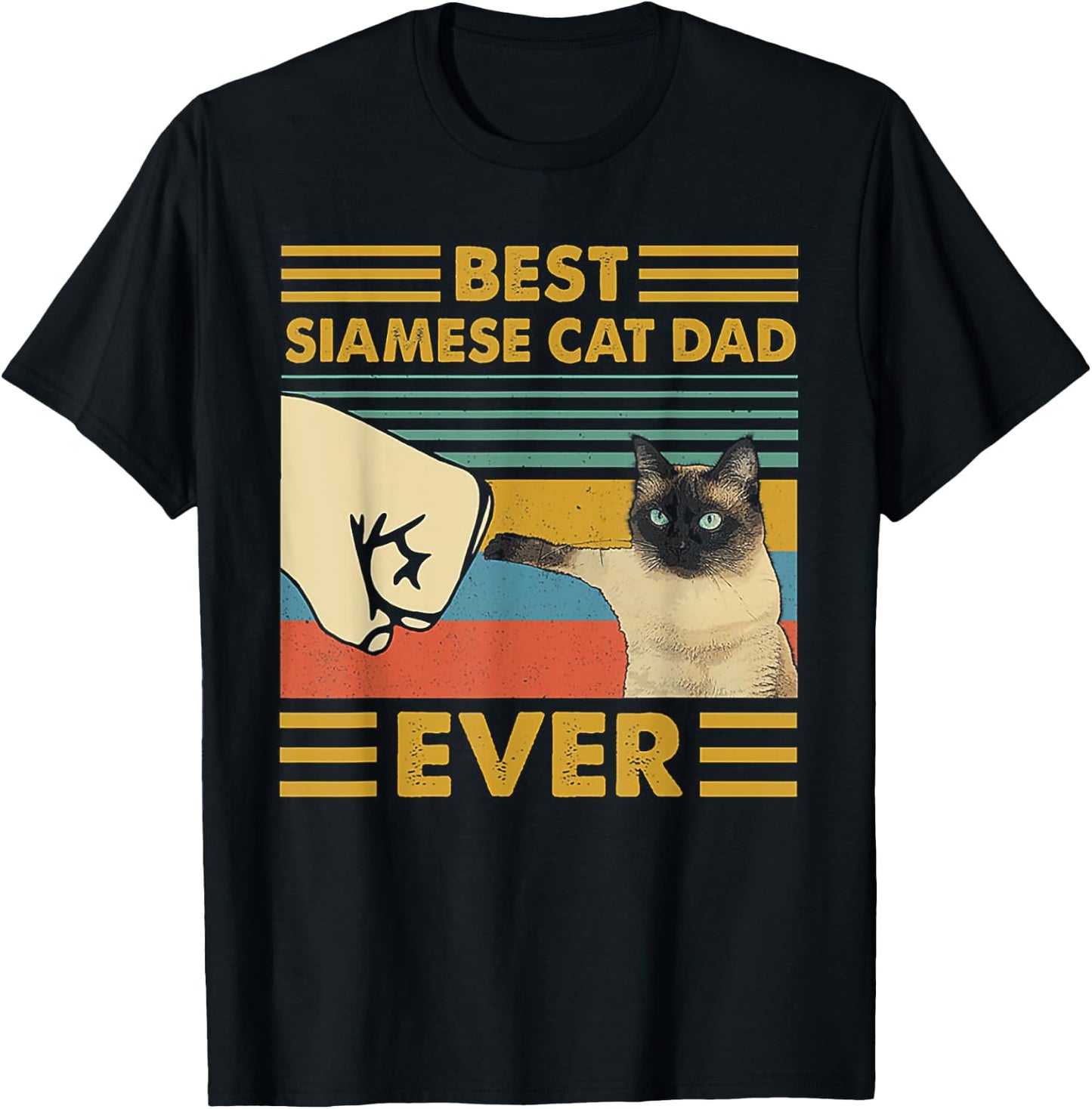 Best Siamese Cat Dad Ever Retro Vintage Sunset T-Shirt - T-Shirt | Black