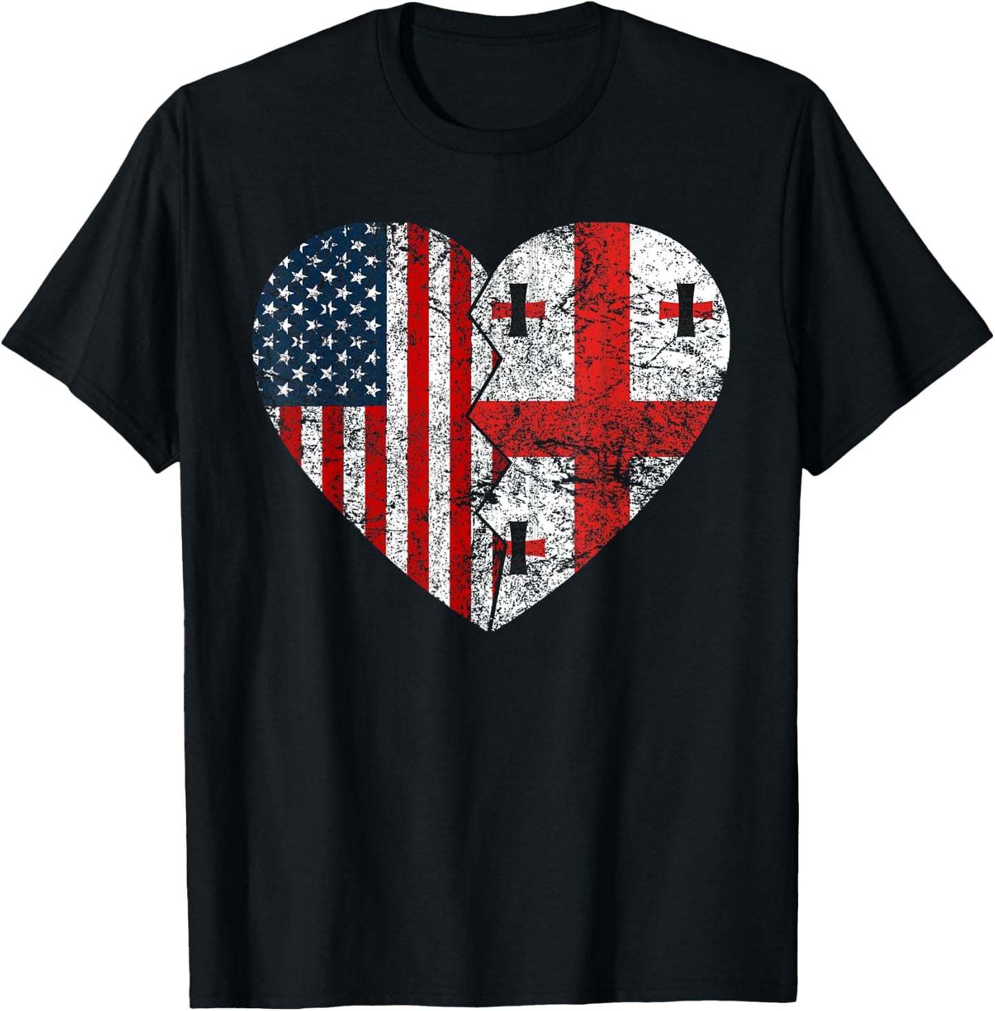 Georgian American Flags Heart | United States Georgia Roots T-Shirt - T-Shirt | Black