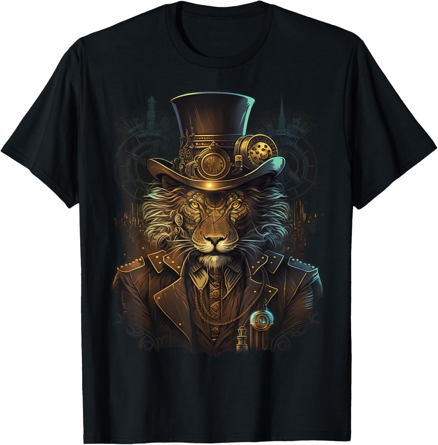 Lion Lover Steampunk Lion Women's Casual - Black, Small, Short Sleeve, Regular Fit, -Kids T-Shirt - T-Shirt | Black