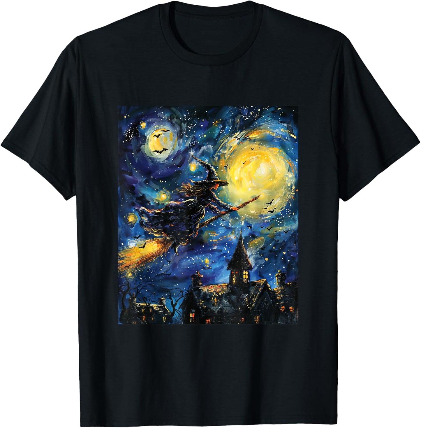 Witch Halloween - Van Gogh Style - Starry Night T-Shirt - T-Shirt | Black