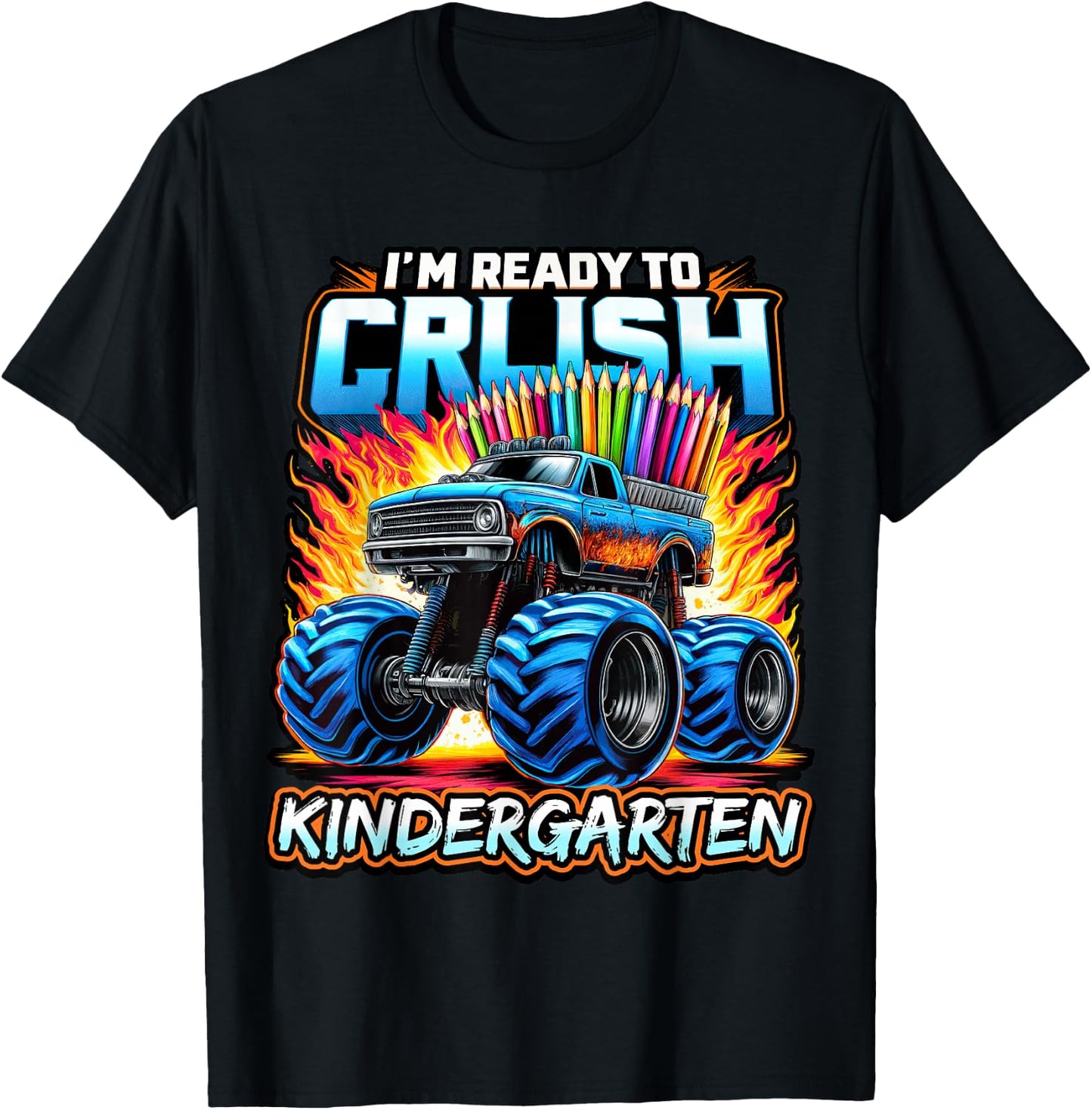Back to School Kindergarten Monster Truck Ready to Crush Boy T-Shirt - T-Shirt | Black