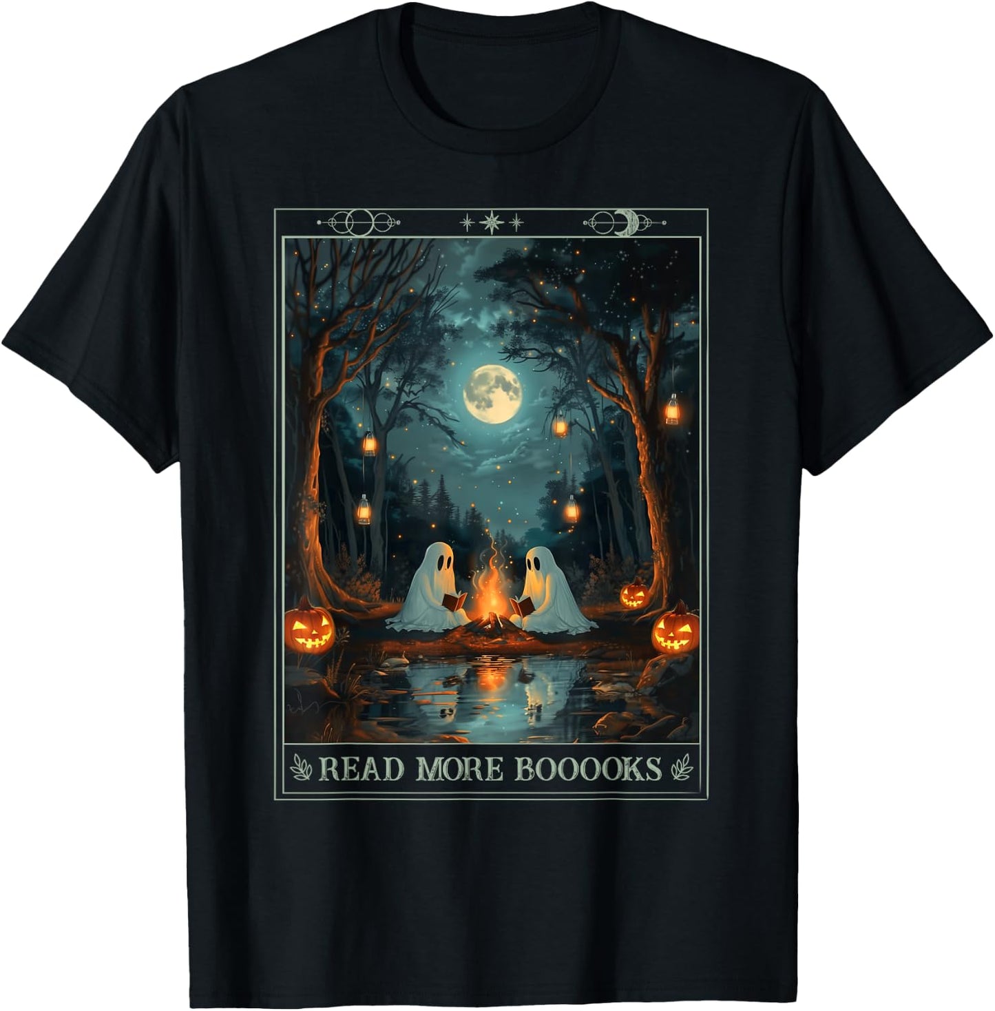 Read More Books Cute Spooky Ghost Reading Book Tarot Card T-Shirt - T-Shirt | Black