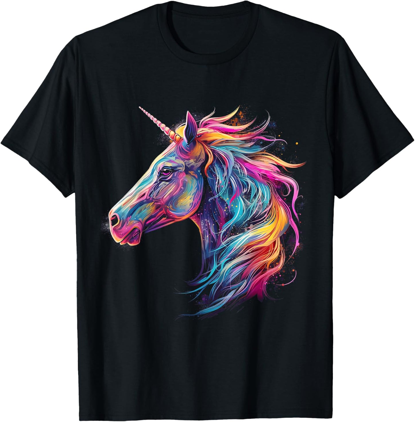 Unicorn Rainbow Animal Graphic Illustration Unicorn T-Shirt - T-Shirt | Black