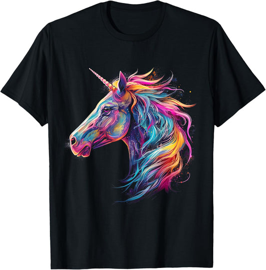 Unicorn Rainbow Animal Graphic Illustration Unicorn T-Shirt - T-Shirt | Black