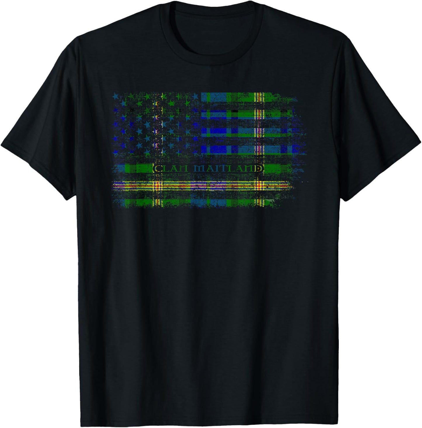 Clan Maitland Scottish tartan US flag kilt Scotland T-Shirt - T-Shirt | Black