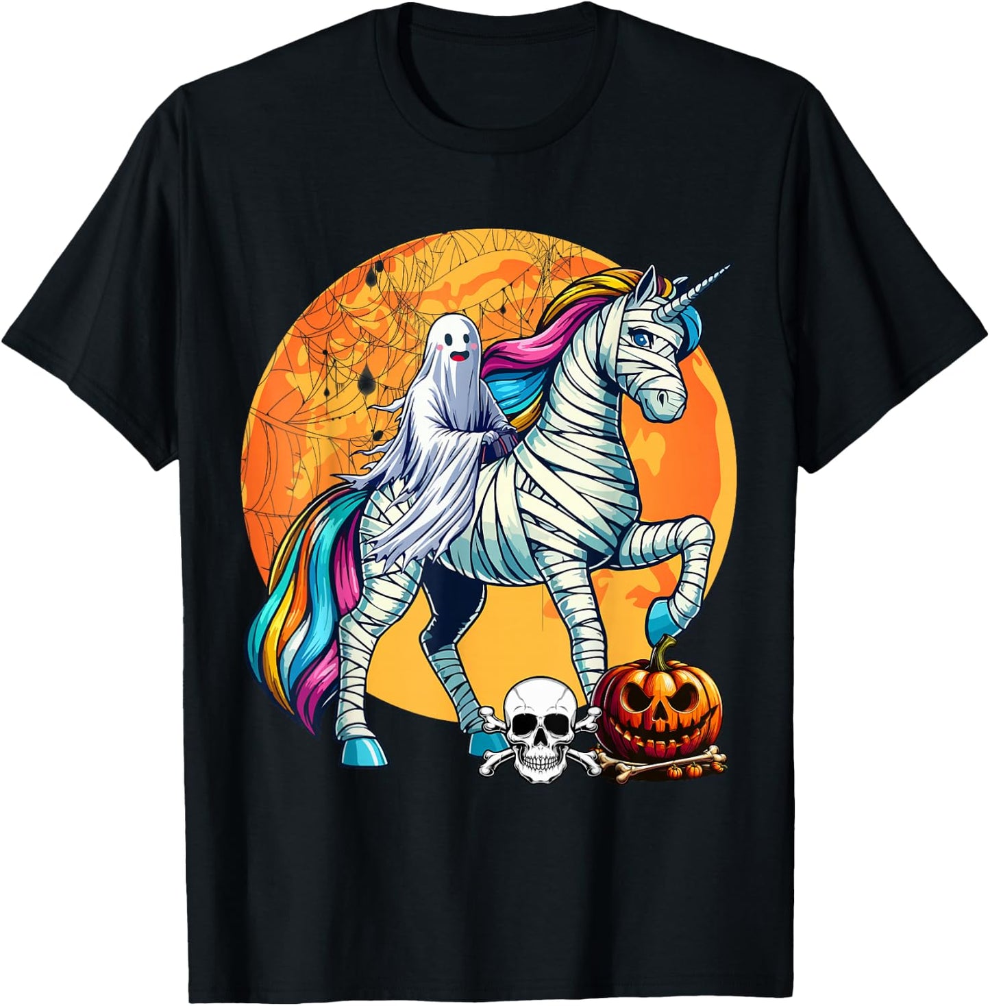 Boo Ghost Riding Unicorn Halloween Mummy Costume Kid Toddler T-Shirt - T-Shirt | Black