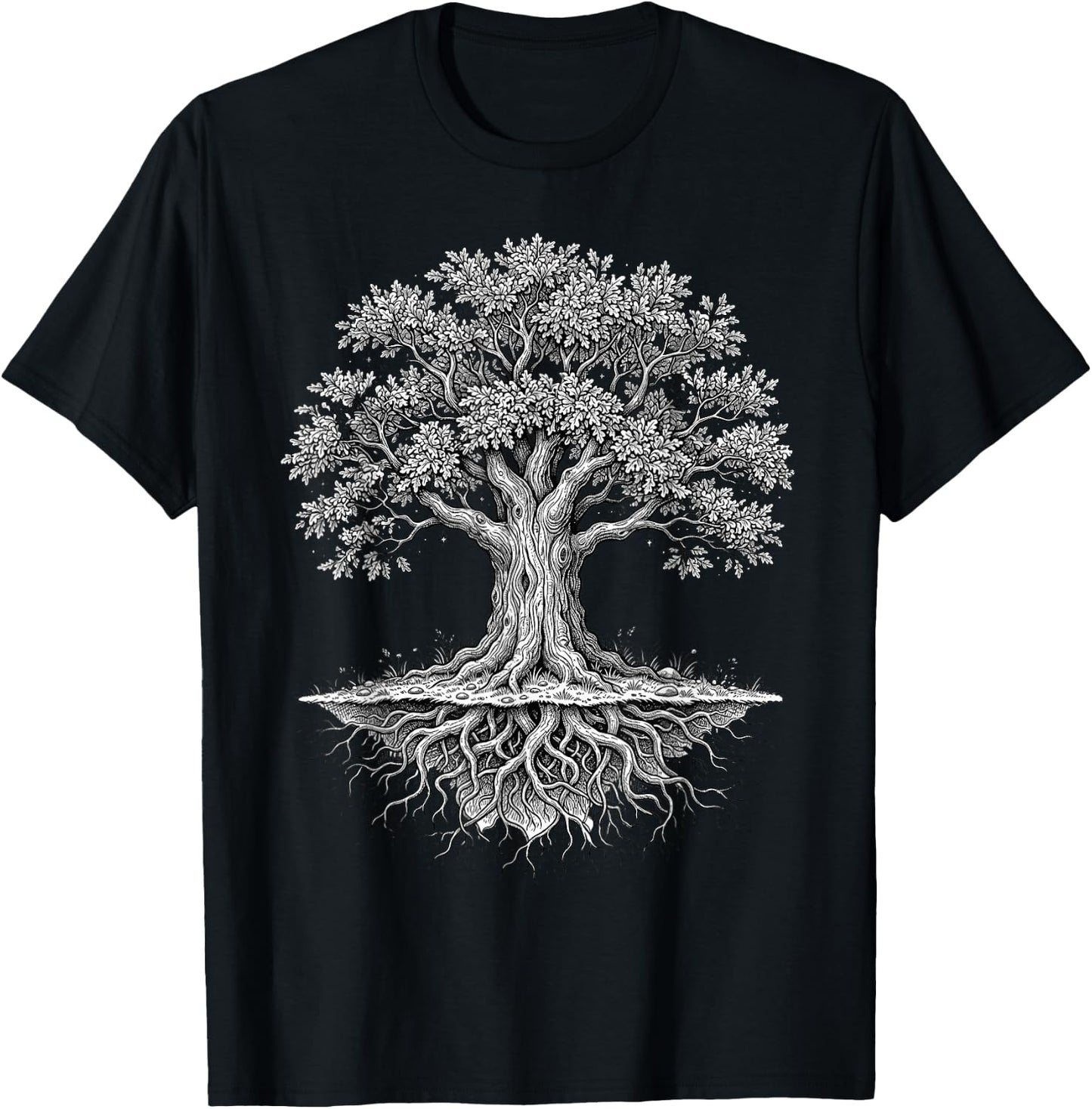 Classic Oak Tree Life Roots Nature Aesthetic Graphic Vintage T-Shirt - T-Shirt | Black