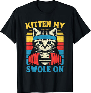 Funny Cat Kitten My Swole On Workout Cat Lover Retro Vintage T-Shirt - T-Shirt | Black