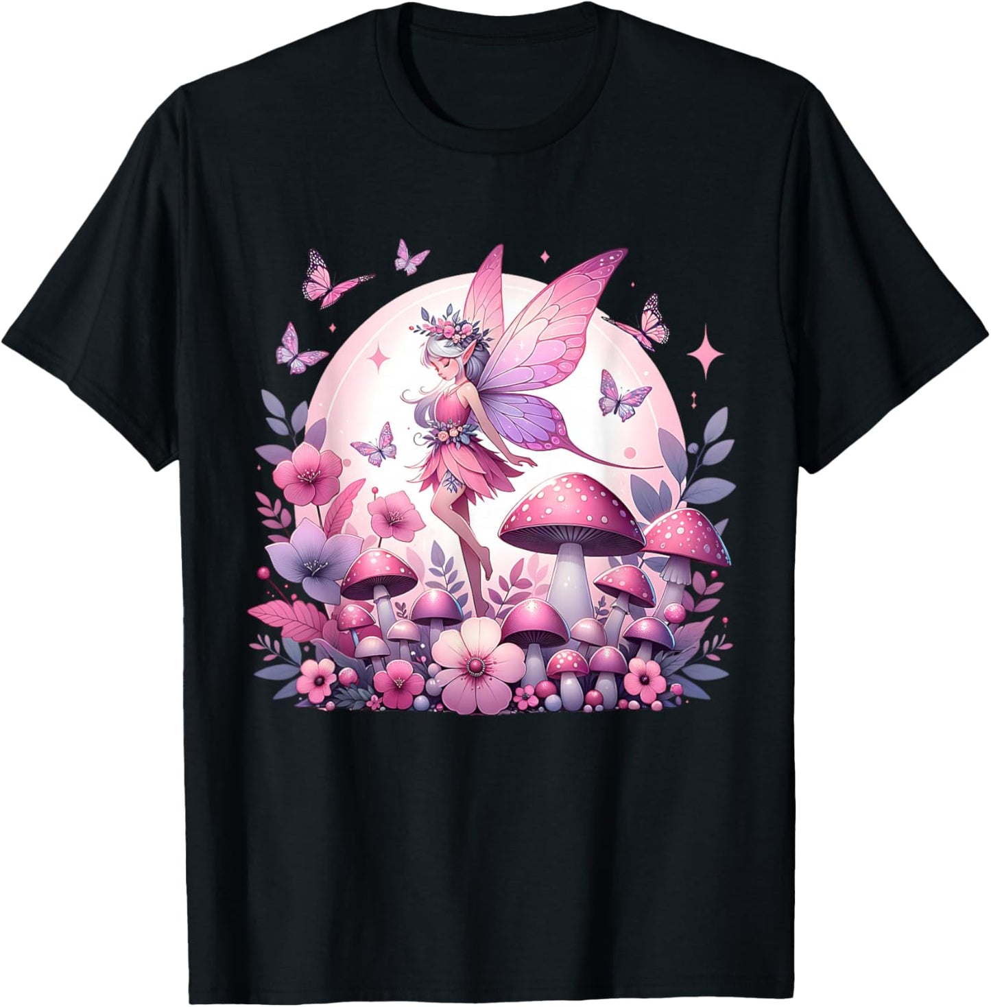 Enchanted Forest Fantasy Fairy Mystical Butterfly & Floral T-Shirt - T-Shirt | Black