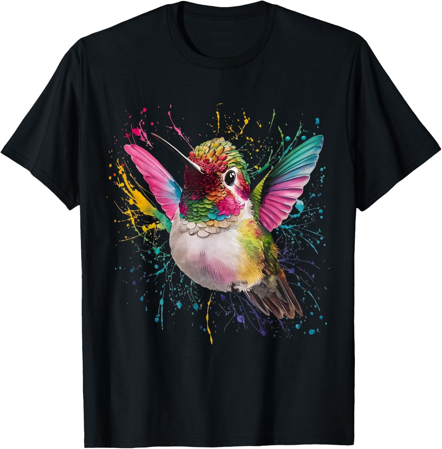 Hummingbird Men Woman Colorful Watercolor Hummingbird T-Shirt - T-Shirt | Black